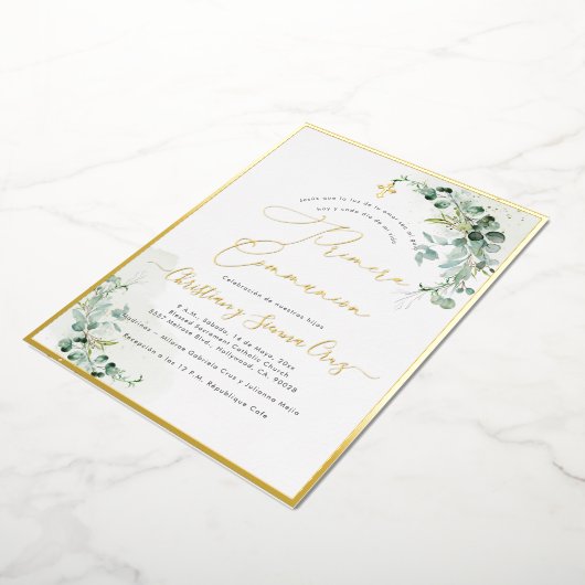 Invitation En Aluminium PixDezines H2 Rustique Eucalyptus Primera Communio (Rotation)