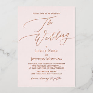 Invitation En Aluminium PixDezines Luxe Calligraphie Minimaliste Or Rose