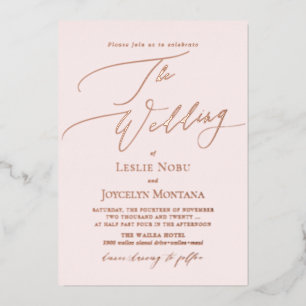 Invitation En Aluminium PixDezines Luxe Calligraphie Minimaliste Rose Gold