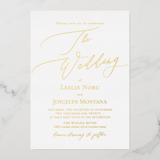 Invitation En Aluminium PixDezines Luxe Calligraphie Minimaliste Véritable (Recto)