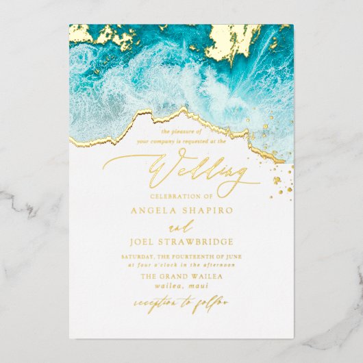 Invitation En Aluminium PixDezines Marine Waves Shoreline Beach Wedding (Recto)