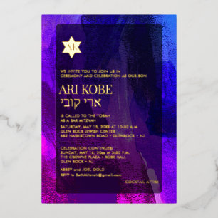 Invitation En Aluminium PixDezines Moderne Abstrait Aquarelle Bar Mitzvah
