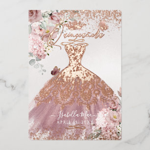 Invitation En Aluminium PixDezines Quinceanera Dusty Rose Gold Gown
