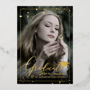 Invitation En Aluminium PixDezines Real Gold Foil Calligraphie Graduation