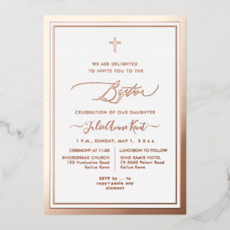 Invitation En Aluminium PixDezines Rose Gold Foil Baptême