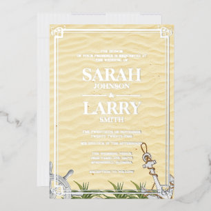 Invitation En Aluminium Plage à thème et Elégant or Mariage traditionnel