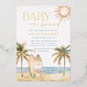 Invitation En Aluminium Plage côtière "Baby on board" Baby shower de surfe (Recto)