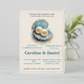 Invitation En Aluminium Plage Mariage Pearls Shell Elégant thème Océan (Debout devant)