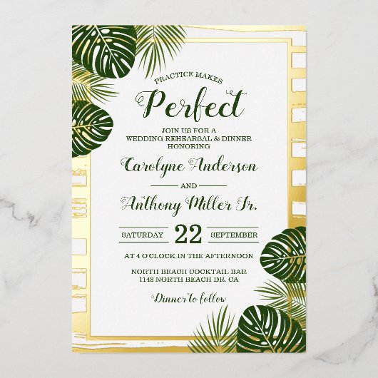 Invitation En Aluminium Plage Palm Leaf Réel Dîner de répétition (Recto)