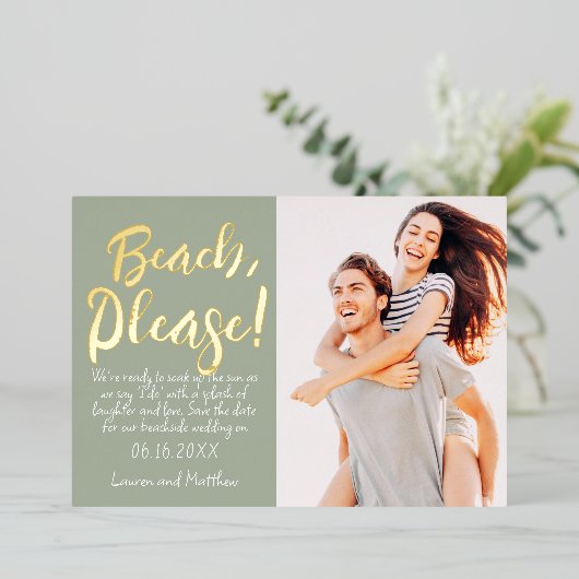 Invitation En Aluminium Plage, s'il vous plaît ! Moderne Simple Drôle Enre (Debout devant)