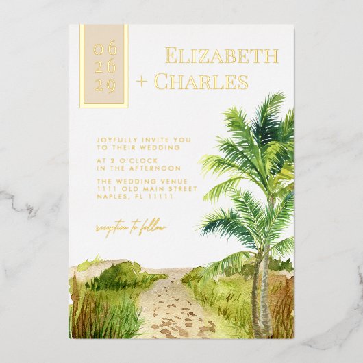 Invitation En Aluminium Plage tropicale Destination Mariage Foil Invitatio (Recto)