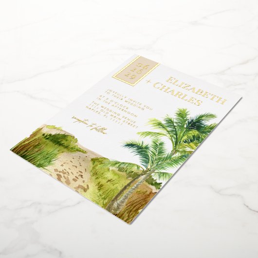 Invitation En Aluminium Plage tropicale Destination Mariage Foil Invitatio (Rotation)