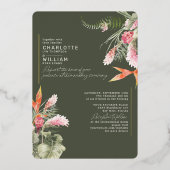 Invitation En Aluminium Plage tropicale Flore Vert foncé Mariage Or (Recto)