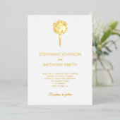 Invitation En Aluminium Plage tropicale Gold Palm Tree Destination Mariage (Debout devant)