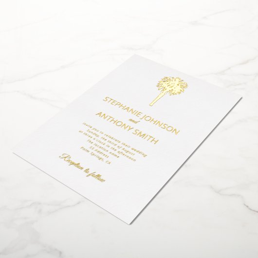 Invitation En Aluminium Plage tropicale Gold Palm Tree Destination Mariage (Rotation)