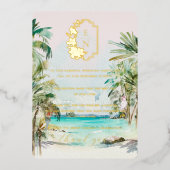 Invitation En Aluminium Plage tropicale | Merci de table Mariage Monogramm (Recto)