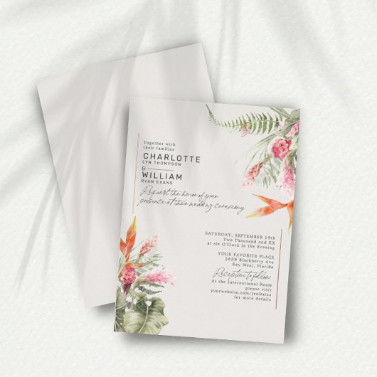 Invitation En Aluminium Plage tropicale Plage Floral Ivory Mariage Rose Or