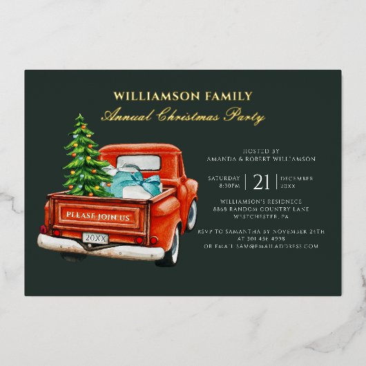 Invitation En Aluminium Plaid Red Truck Russe Noël Party Gold (Recto)