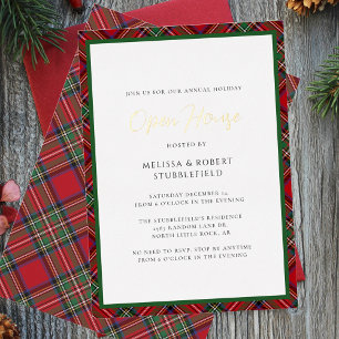 Invitation En Aluminium Plate Noël Open House Stewart Tartan Gold
