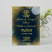 Invitation En Aluminium Pleine lune élégante Mariage céleste : Bleu et or (Debout devant)