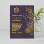 Invitation En Aluminium Plum et or Mandala et Mariage Ganesha Foil (Debout devant)