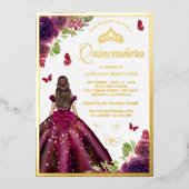 Invitation En Aluminium Plum Floral Robe Papillon Quinceanera Or (Recto)