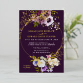 Invitation En Aluminium Plum pourpre de l'aubergine Floral (Debout devant)