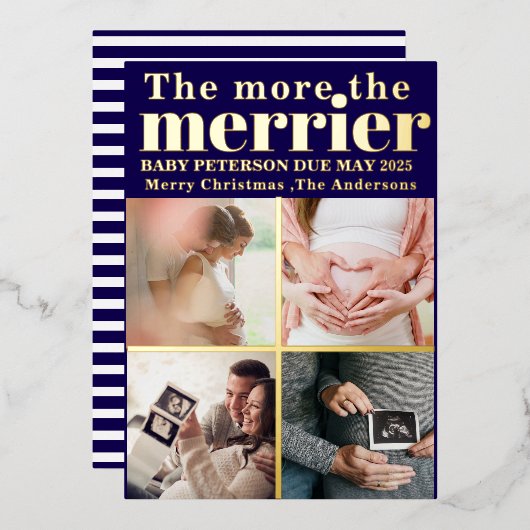 Invitation En Aluminium Plus de Merrier Moderne Grossesse de Noël (Recto/Verso)