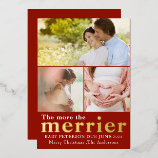 Invitation En Aluminium Plus Merrier Red Gold Noël Grossesse