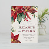 Invitation En Aluminium Poinsettia Elegant Mariage d'or d'hiver de Noël (Debout devant)