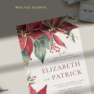 Invitation En Aluminium Poinsettia Elegant Mariage d'or d'hiver de Noël