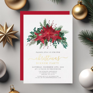 Invitation En Aluminium Poinsettia Festif Repas de Noël Fête Or