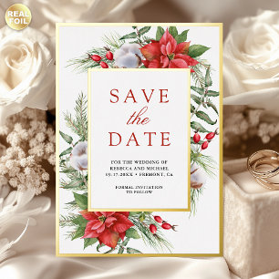 Invitation En Aluminium Poinsettia Fleurs Noël Mariage Enregistrer la Date