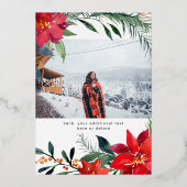 Invitation En Aluminium Poinsettia Fleurs Photo Pailleté Joyeux Noël (Verso)