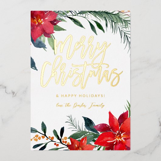 Invitation En Aluminium Poinsettia Floral Photo Parties scintillant Joyeux (Recto)