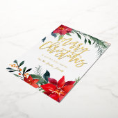 Invitation En Aluminium Poinsettia Floral Photo Parties scintillant Joyeux (Rotation)