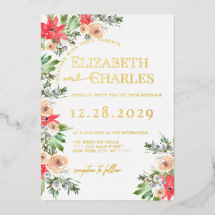 Invitation En Aluminium Poinsettia Verdure Mariage de Noël