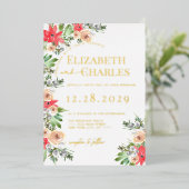 Invitation En Aluminium Poinsettia Verdure Mariage de Noël (Debout devant)