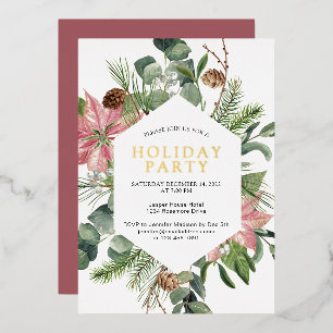 Invitation En Aluminium Poinsettia Verdure Wreath Holiday Party Gold