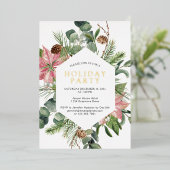 Invitation En Aluminium Poinsettia Verdure Wreath Holiday Party Gold (Debout devant)
