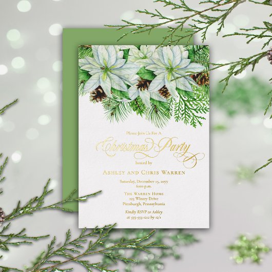 Invitation En Aluminium Poinsettias blanches | Fête de Noël Pinecones Pine