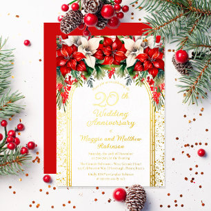 Invitation En Aluminium Poinsettias Élégants 20e Anniversaire de Mariage