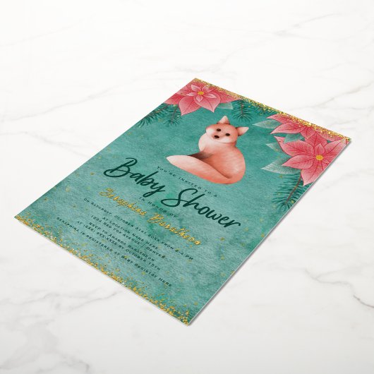 Invitation En Aluminium Poinsettias et le Baby shower d'hiver Red Fox (Rotation)