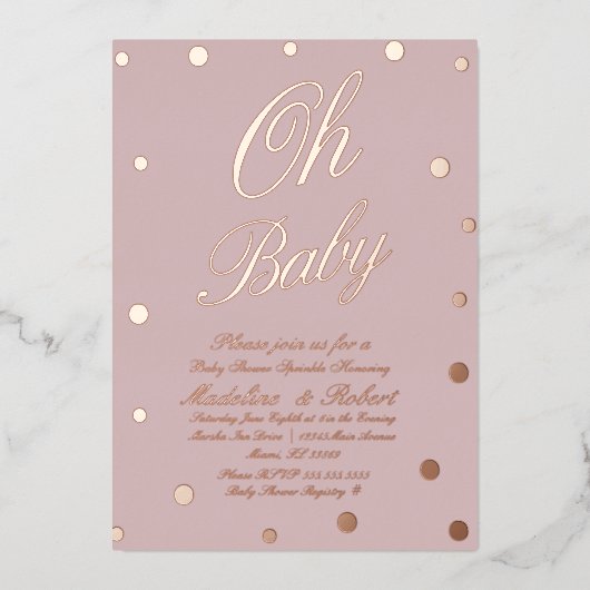 Invitation En Aluminium Points Baby showers modernes rose (Recto)