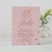Invitation En Aluminium Points Baby showers modernes rose (Debout devant)
