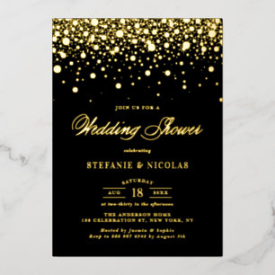Invitation En Aluminium Points Confetti Noir et Or Wedding shower