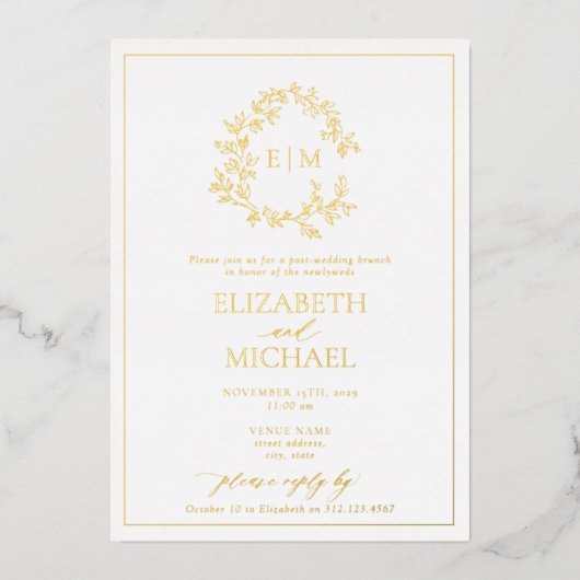 Invitation En Aluminium Poitrine feutrée Monogramme Mariage Brunch (Recto)