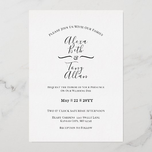 Invitation En Aluminium Police classique simple Cursive personnalisée (Recto)