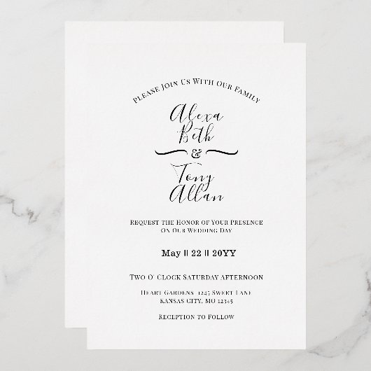 Invitation En Aluminium Police classique simple Cursive personnalisée (Recto/Verso)