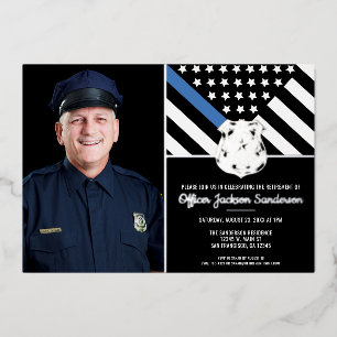 Invitation En Aluminium Police Ligne Bleue Mince Drapeau Photo Retrait